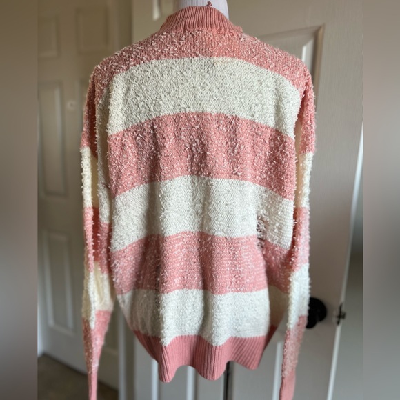 Entro Pink & White Striped Textured Knit Cardigan - Picture 5 of 9